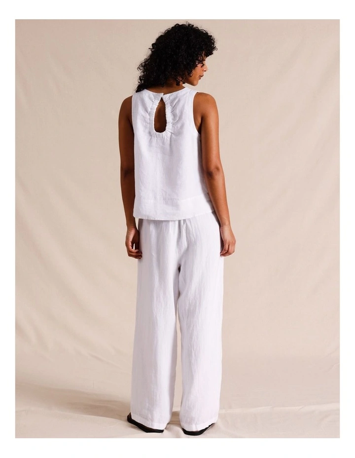 Elasticated Waist Straight Leg Linen Pant in White image 5