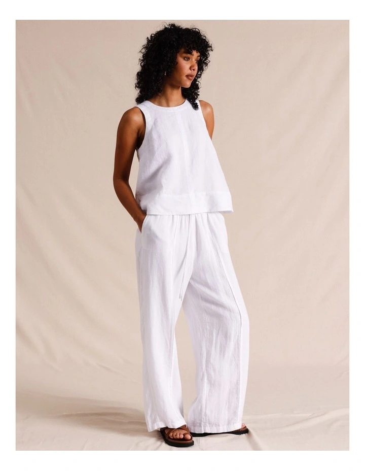 Elasticated Waist Straight Leg Linen Pant in White image 6