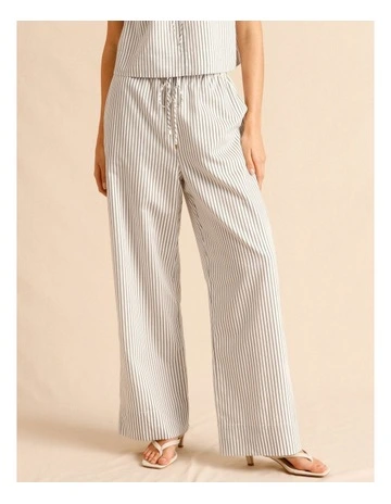 Lyocell Cotton Drawstring Relaxed Pants in Black/White