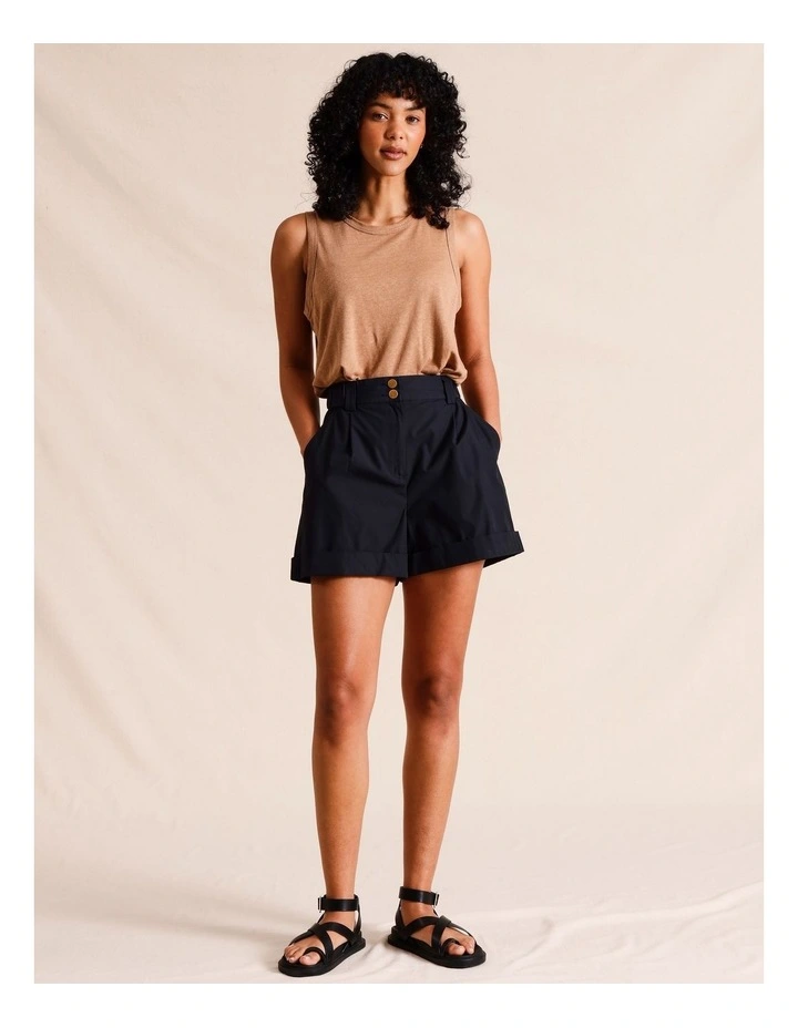 Poplin Roll Cuff Short in Black image 1