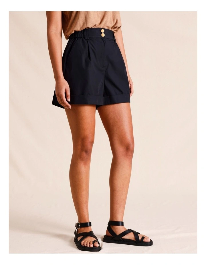 Poplin Roll Cuff Short in Black image 2