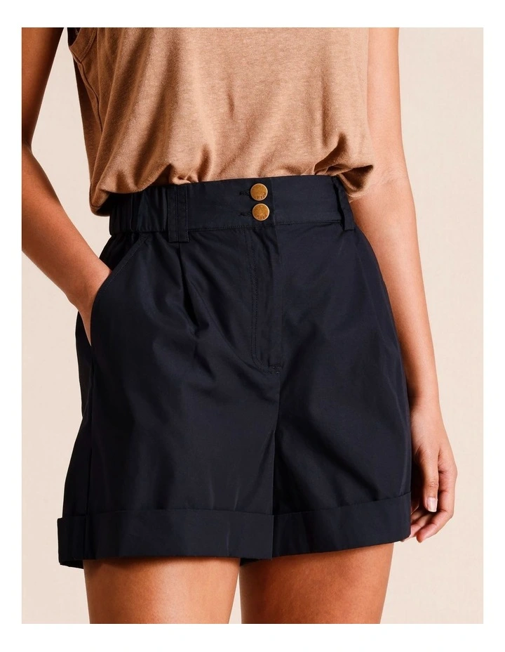 Poplin Roll Cuff Short in Black image 4