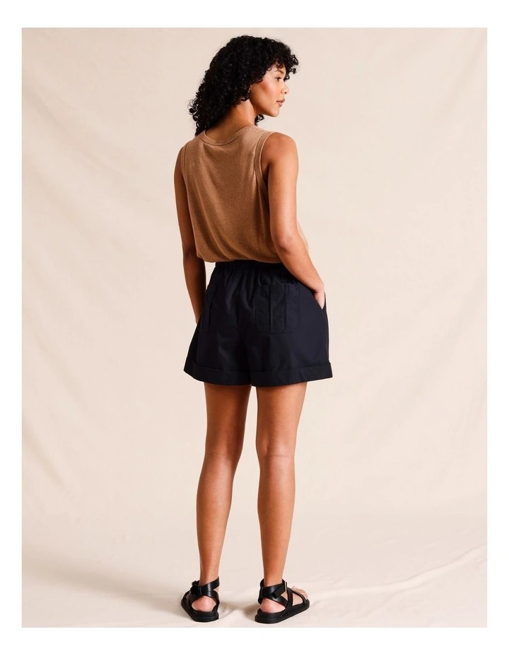 Poplin Roll Cuff Short in Black image 5