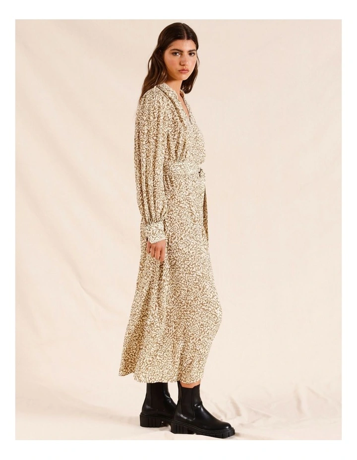 Long Sleeve Button Thu Midi Dress in Natural image 2