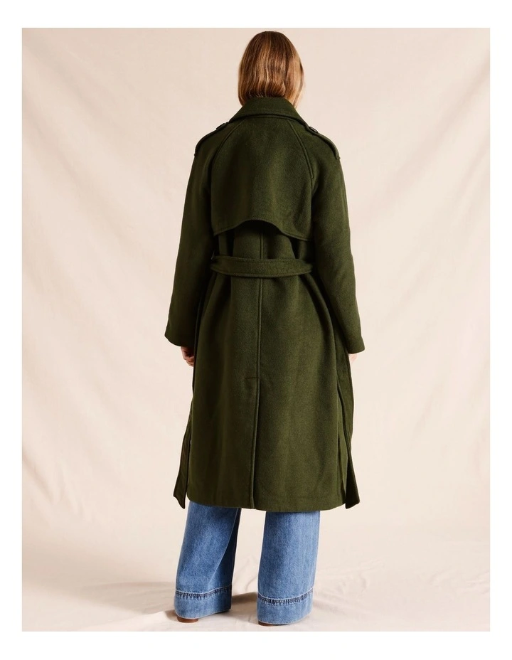 Double Breasted Tie Front Heavy Coat in Khaki image 4