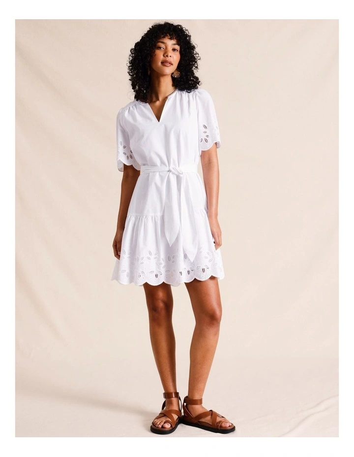 Broderie Mini Dress in White image 1