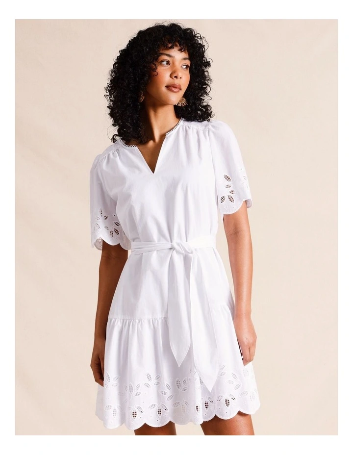Broderie Mini Dress in White image 2