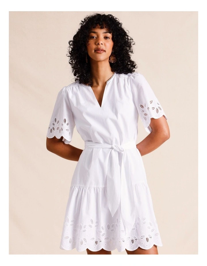 Broderie Mini Dress in White image 3