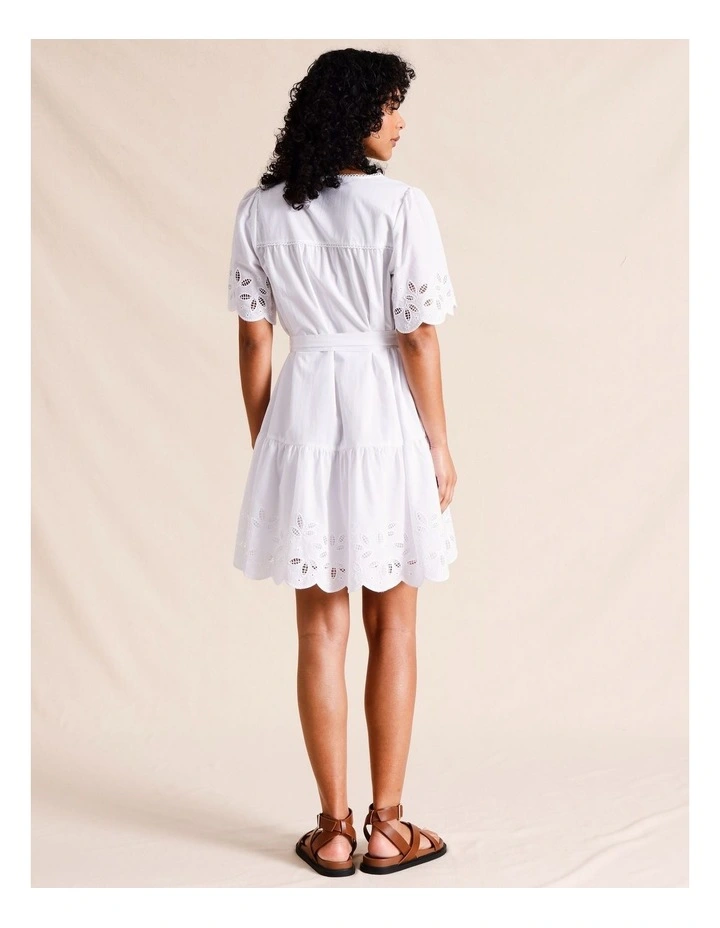 Broderie Mini Dress in White image 6