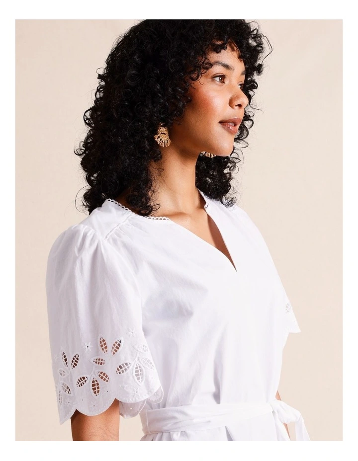 Broderie Mini Dress in White image 7