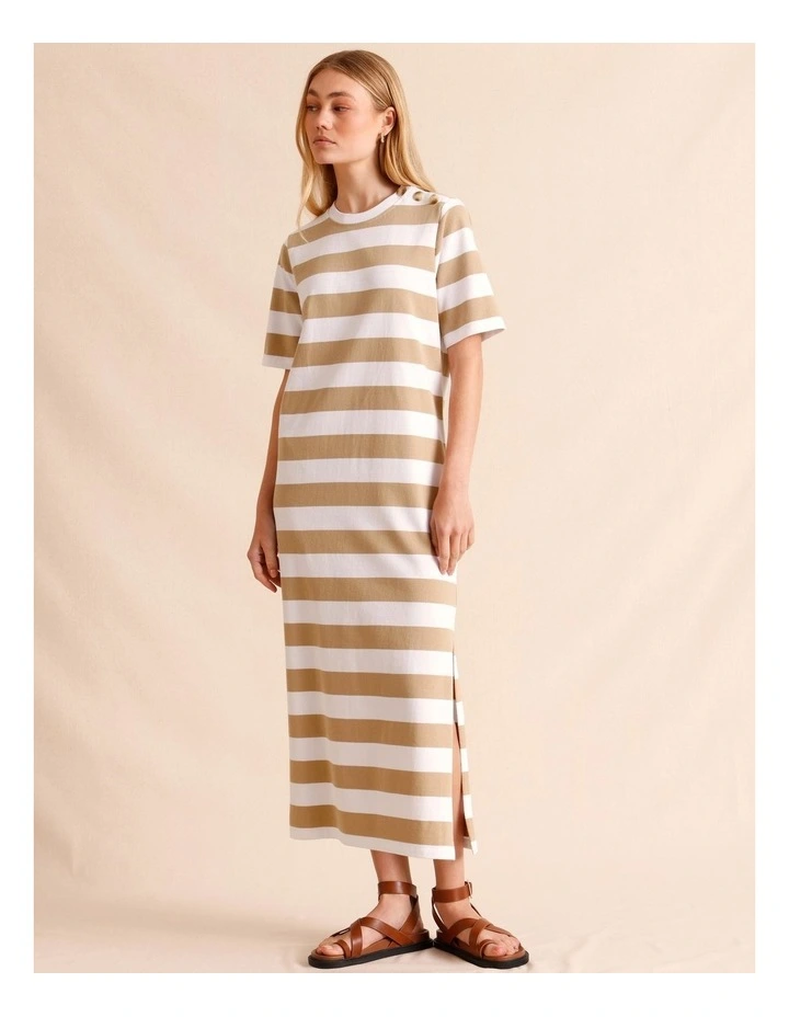 Button Detail Jersey Dress in Beige image 1