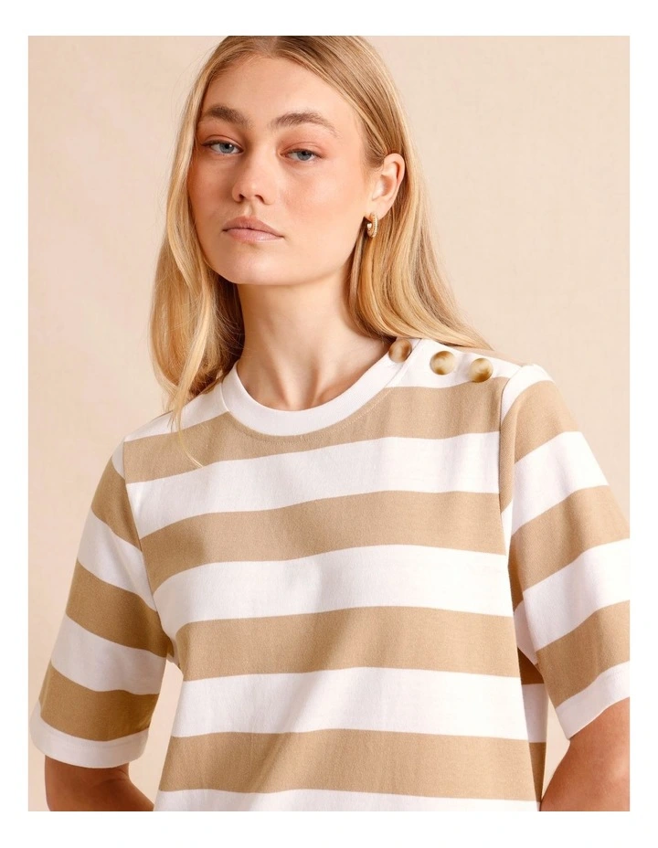 Button Detail Jersey Dress in Beige image 2