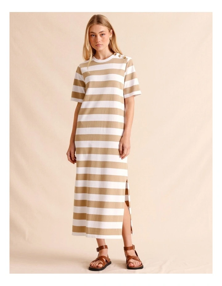 Button Detail Jersey Dress in Beige image 3