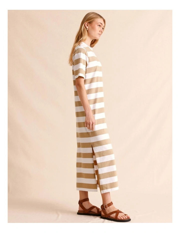 Button Detail Jersey Dress in Beige image 4