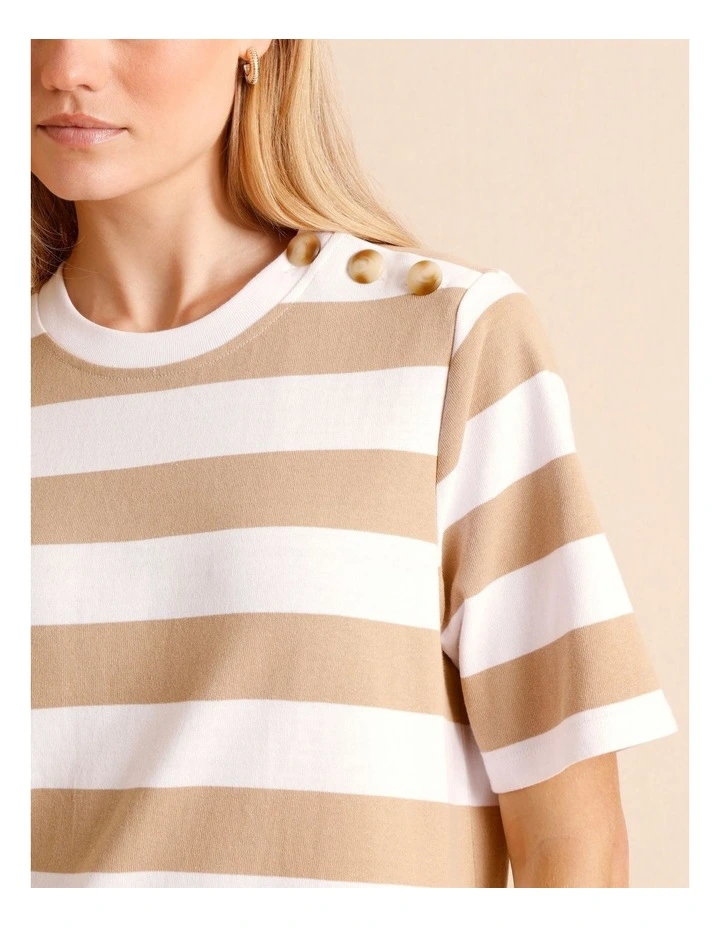 Button Detail Jersey Dress in Beige image 7