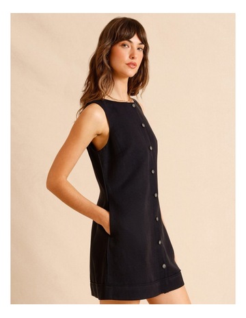 Lyocell Linen Blend Button Front Dress in Black