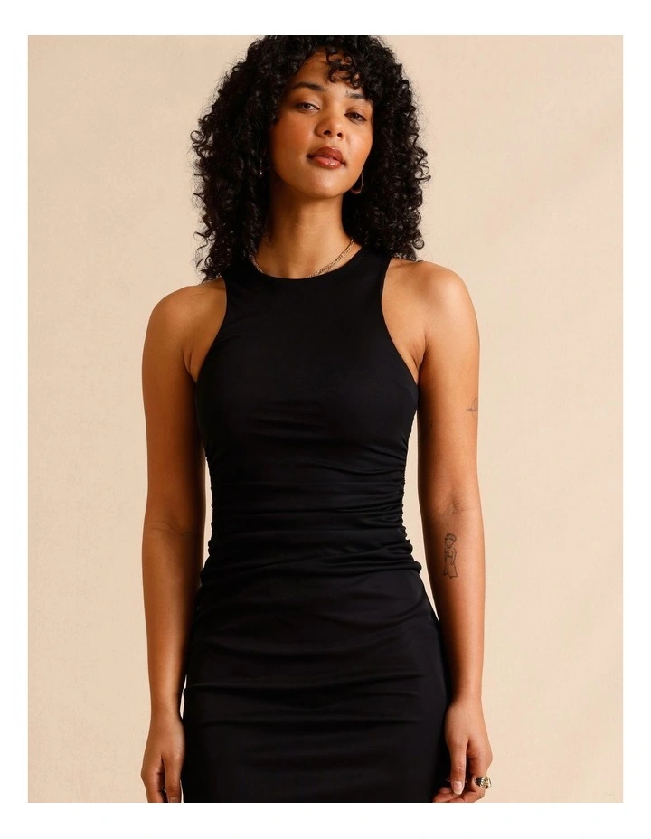 Mesh Ruched Side Racer Dress in Black image 2