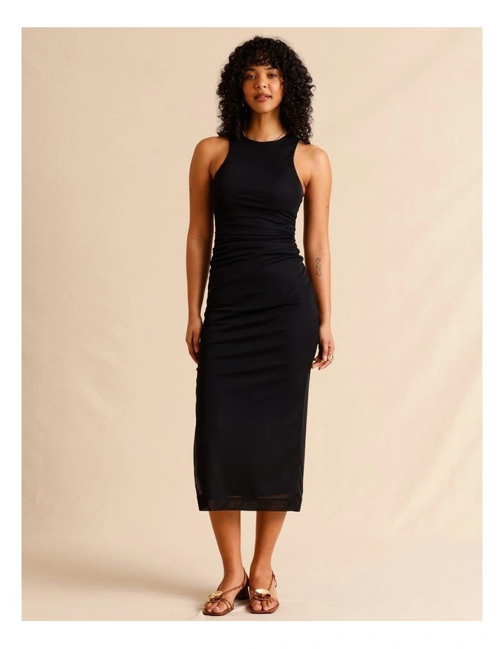 Mesh Ruched Side Racer Dress in Black image 3