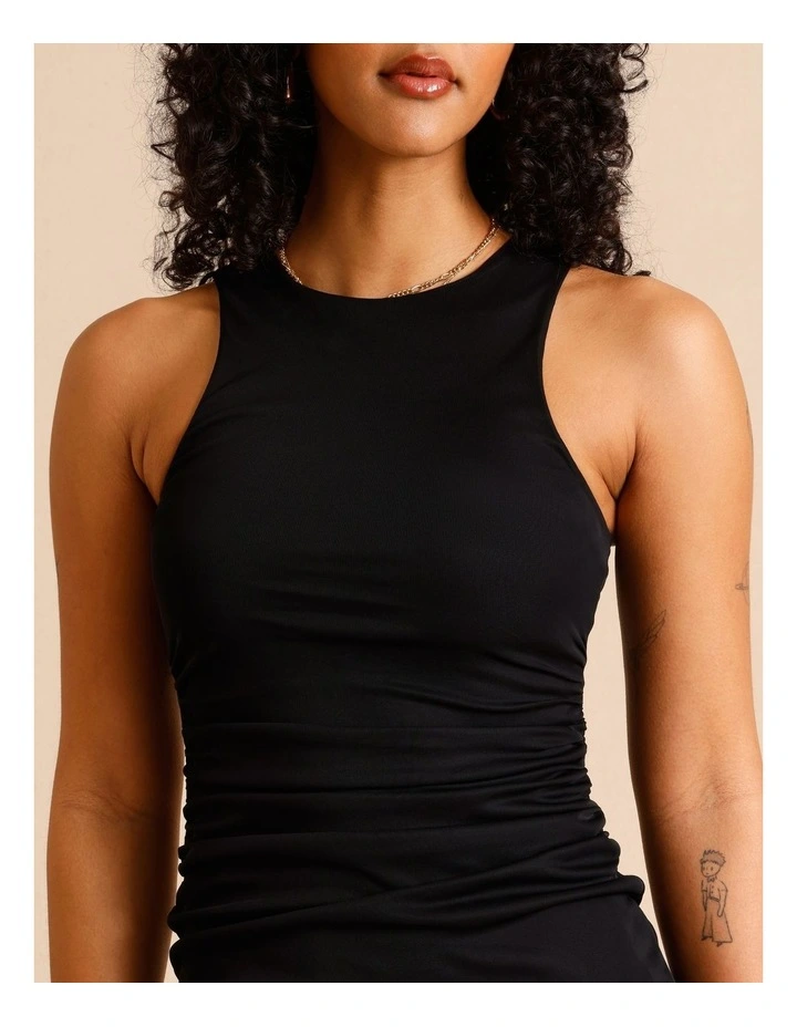 Mesh Ruched Side Racer Dress in Black image 4