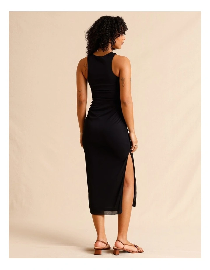 Mesh Ruched Side Racer Dress in Black image 6