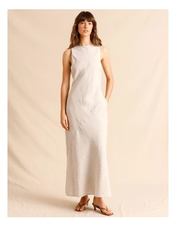 European Linen Midi Dress in Oatmeal