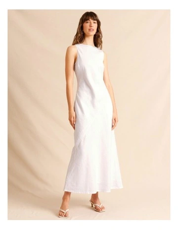 European Linen Midi Dress in White