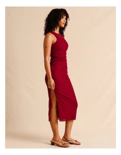 Mesh Ruched Side Racer Dress in Red