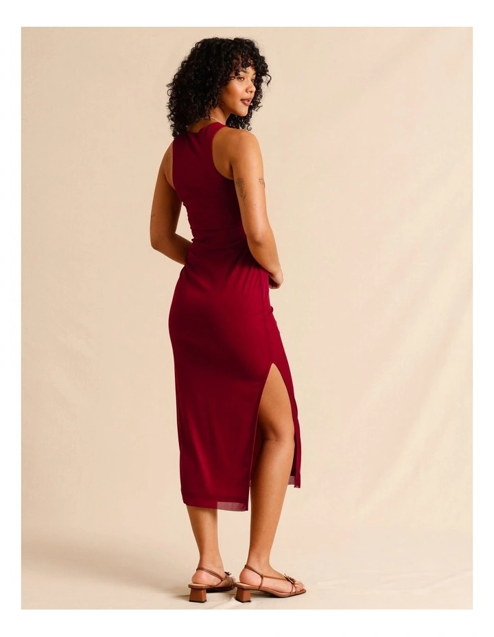 Mesh Ruched Side Racer Dress in Red image 4