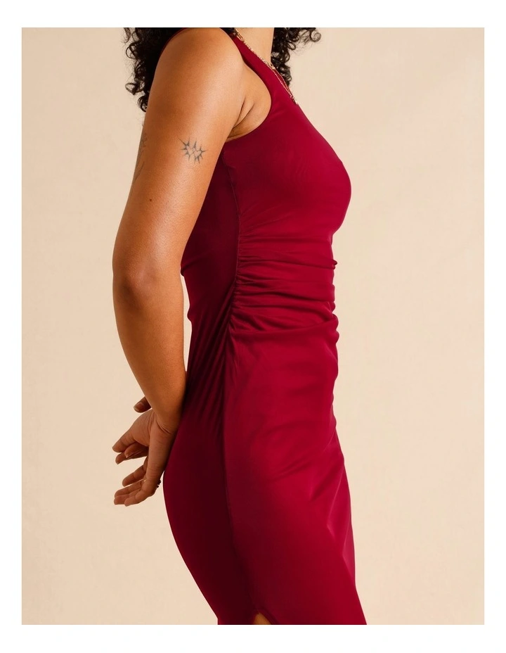 Mesh Ruched Side Racer Dress in Red image 6
