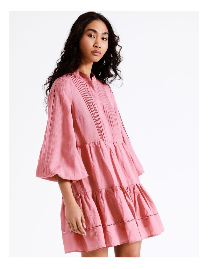 Pintuck Long Sleeve Tiered Mini Dress In