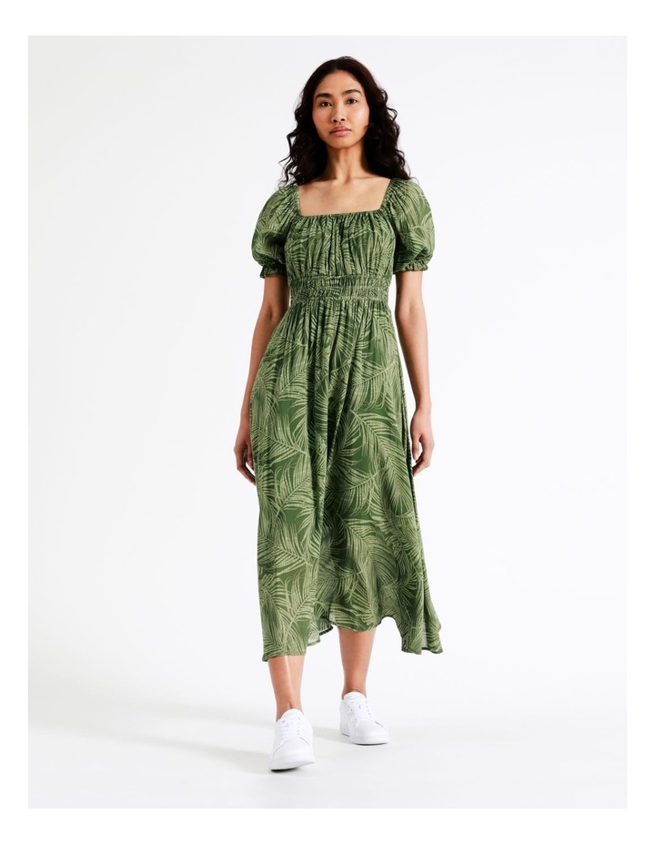Square Neck Ruched Waist Midi Dress in