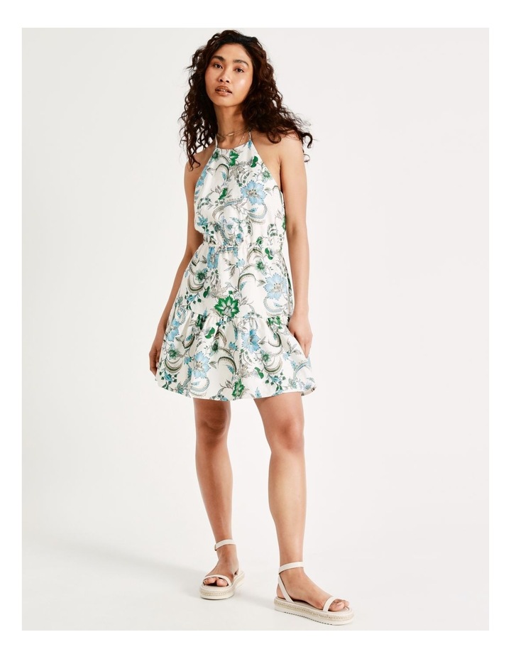 Ramie Tie Back Mini Dress in Blue Blooms