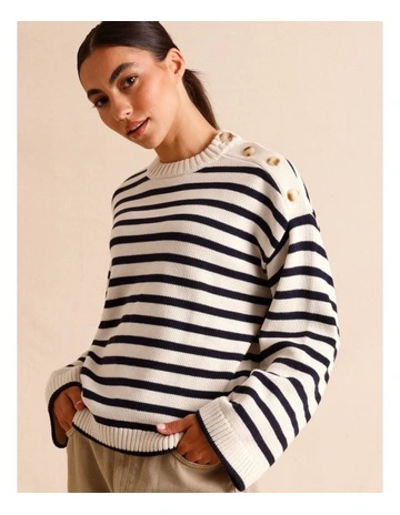 Button Shoulder Knit in Navy