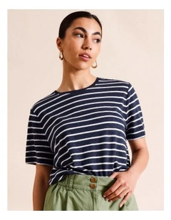 Linen Blend Tee in Navy