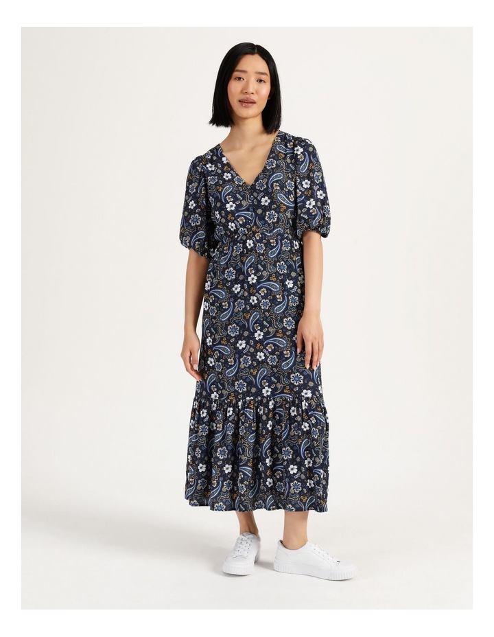 Crepe Midi Dress Blue Paisley
