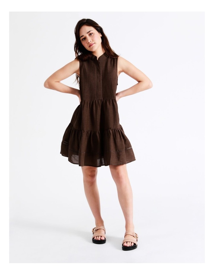 Pintuck Tiered Sleeveless Mini Dress in