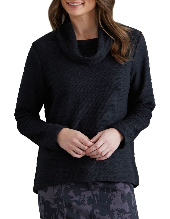 Womens Grey and Black Striped Cowl Neck Sweater with Half Sleeve Long