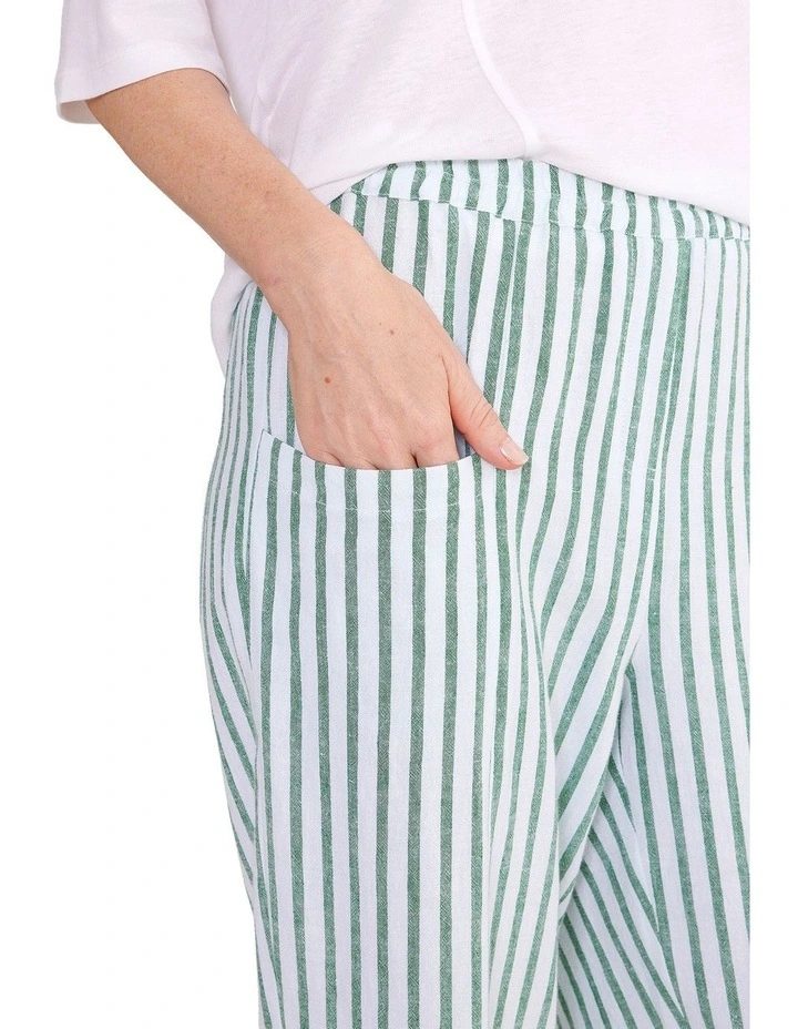 Yarra Trail Striped Linen Pant in Spinach/White MYER