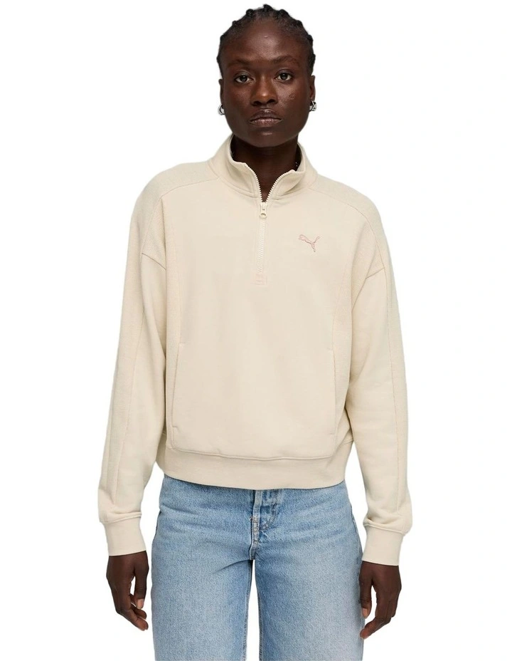 Class Relaxed Half-Zip Hoodie in Cream image 1