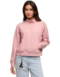 Class Relaxed Half-Zip Hoodie in Pink