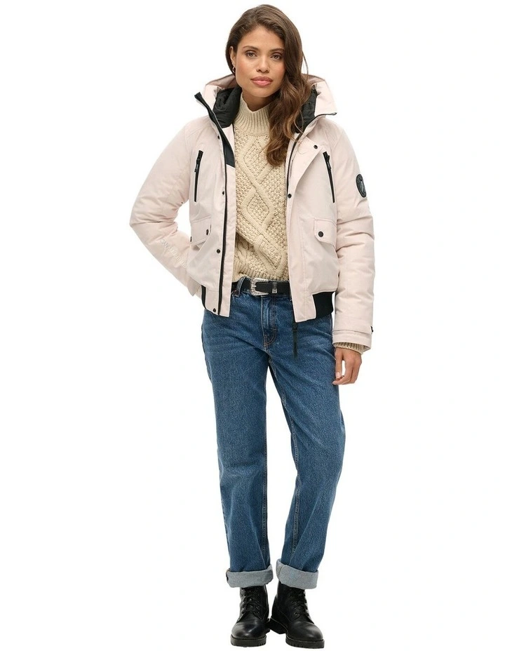 City Padded Bomber Jacket in Off Grey image 4