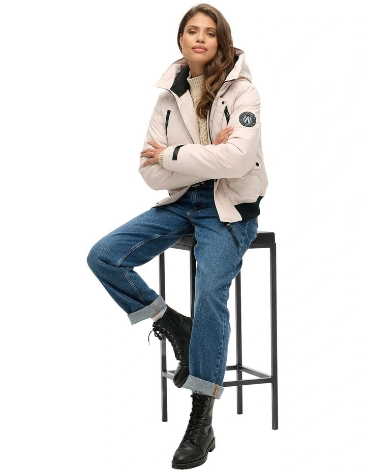 City Padded Bomber Jacket in Off Grey image 5