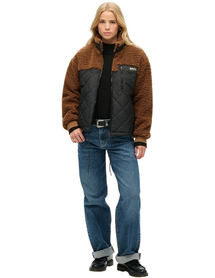 Workwear Sherpa Fleece Hybrid Jacket in Bison Brown image 3