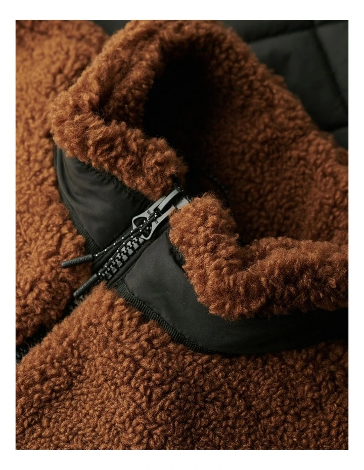 Workwear Sherpa Fleece Hybrid Jacket in Bison Brown image 4