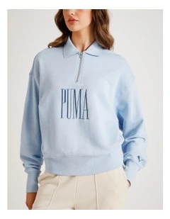 Premium Essentials Polo Crew Jumper in Blue