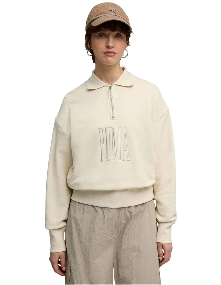 Premium Essentials Polo Crew Jumper in White image 1
