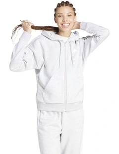 Essentials 3-Stripes Full-Zip Fleece Hoodie in grey