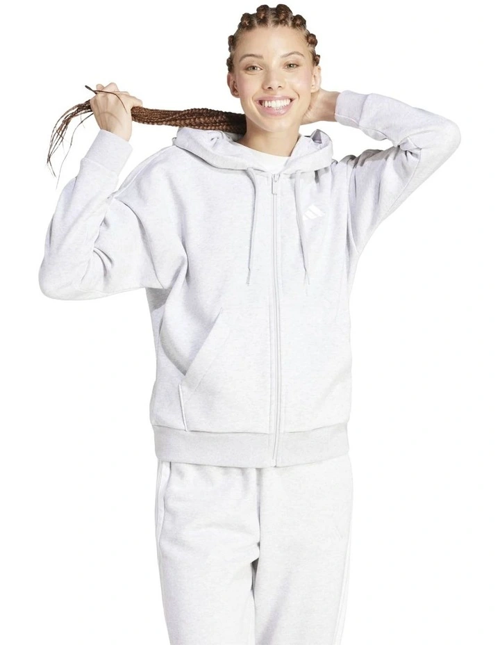 Essentials 3-Stripes Full-Zip Fleece Hoodie in grey image 1