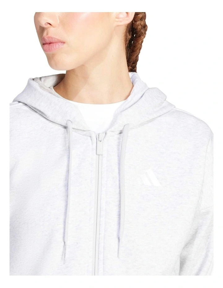 Essentials 3-Stripes Full-Zip Fleece Hoodie in grey image 3