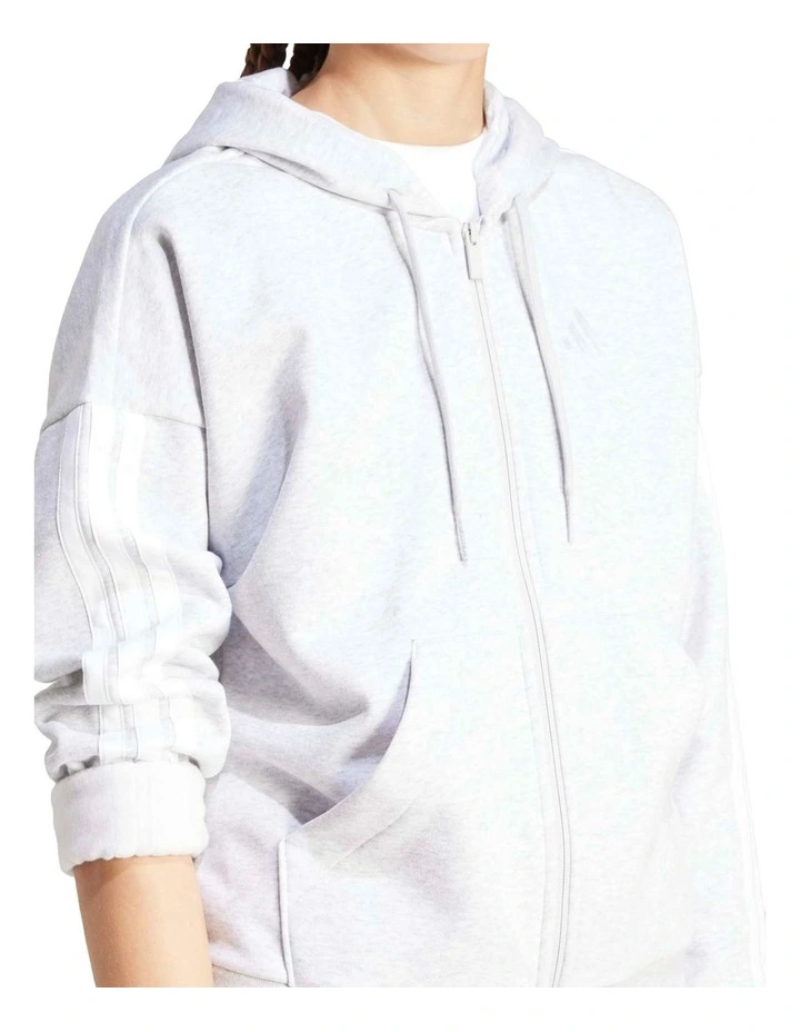 Essentials 3-Stripes Full-Zip Fleece Hoodie in grey image 4